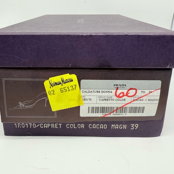 Prada Vintage Dark Brown Pink Bow embellished elongated mules heels EU 39 US 9 - Picture 9 of 9